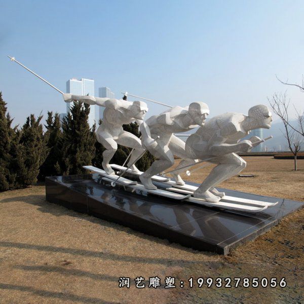 企业不锈钢滑雪雕塑