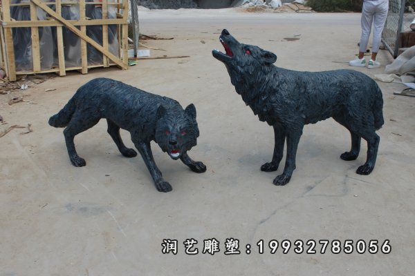 企业玻璃钢狼动物雕塑