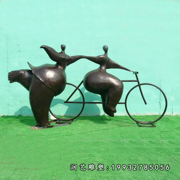 室外玻璃钢骑车人物雕塑