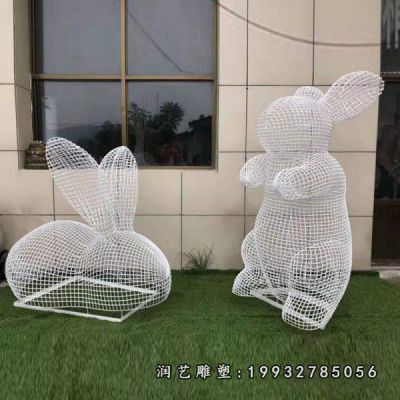 商场不锈钢兔子动物雕塑